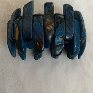 Tagua Nut Blue Chunky Bracelet stretchy